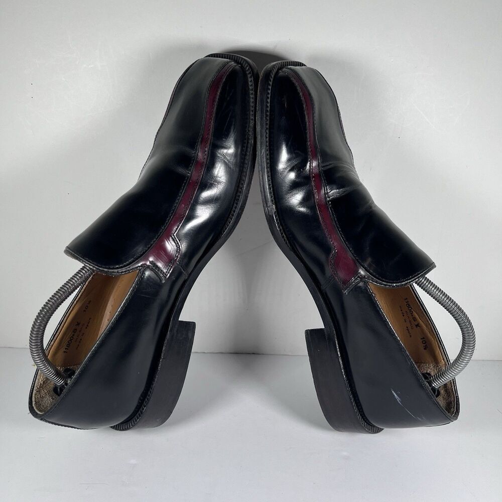 San Remo Platinum Leather Penny Loafers Dress Shoes Black/Burgundy Men's 10.5 - Picture 5 of 8